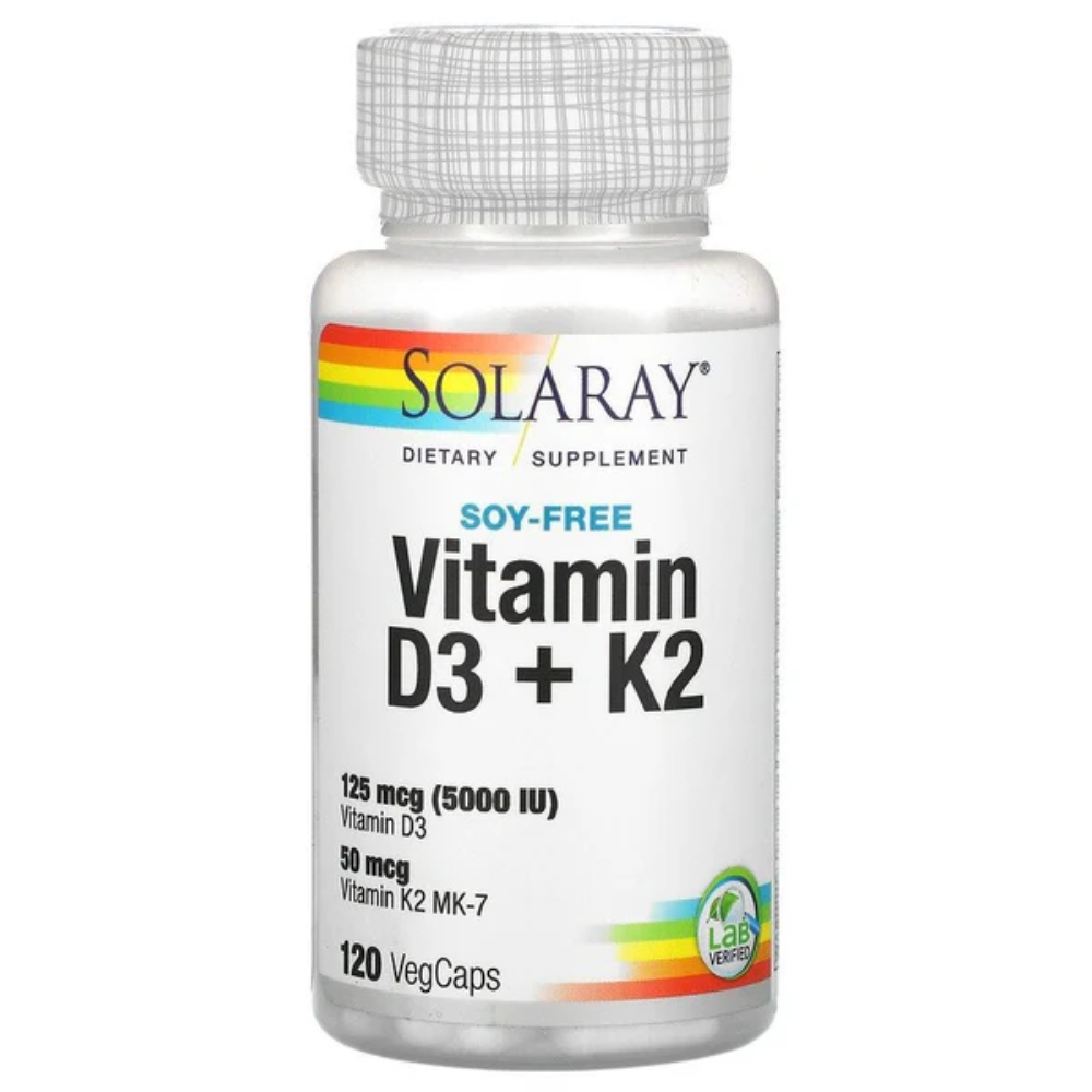 Solaray, Vitamin D3 + K2 (Soy-Free) – 120 VegCaps