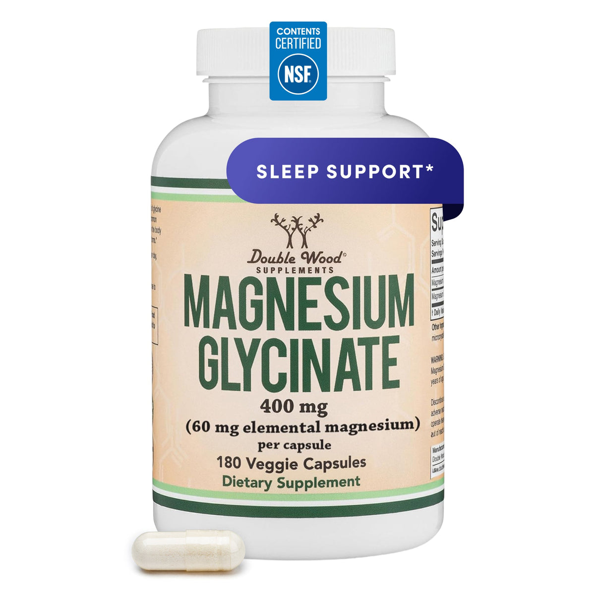 Double Wood, Magnesium Glycinate 400mg 180 Veggie Capsules